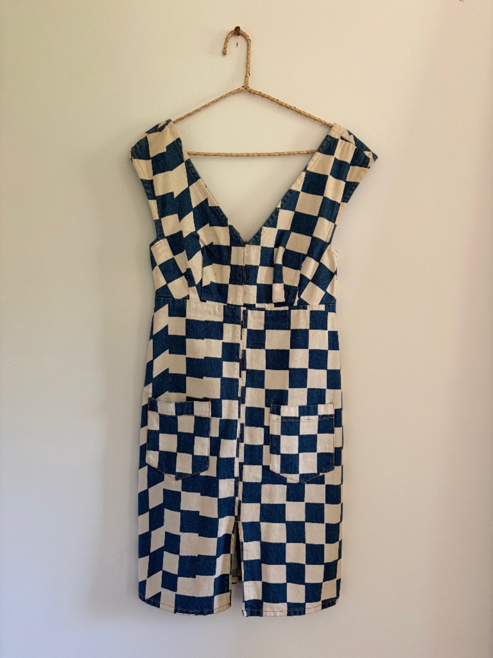 KEJI - CHECKERBOARD MINI DENIM DRESS